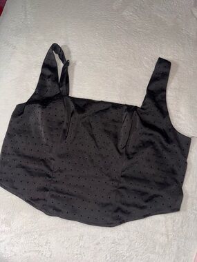 Topshop Black Dot-Embellished Square Neck Crop Top